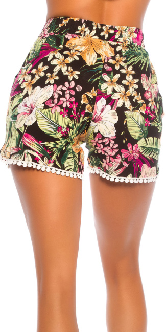 Highwaist Shorts with summer print Black